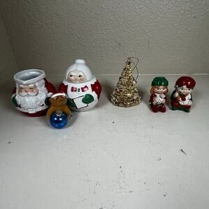 1980’s Avon Christmas items - 2 ornaments - Sugar Bowl & Creamer - salt & pepper